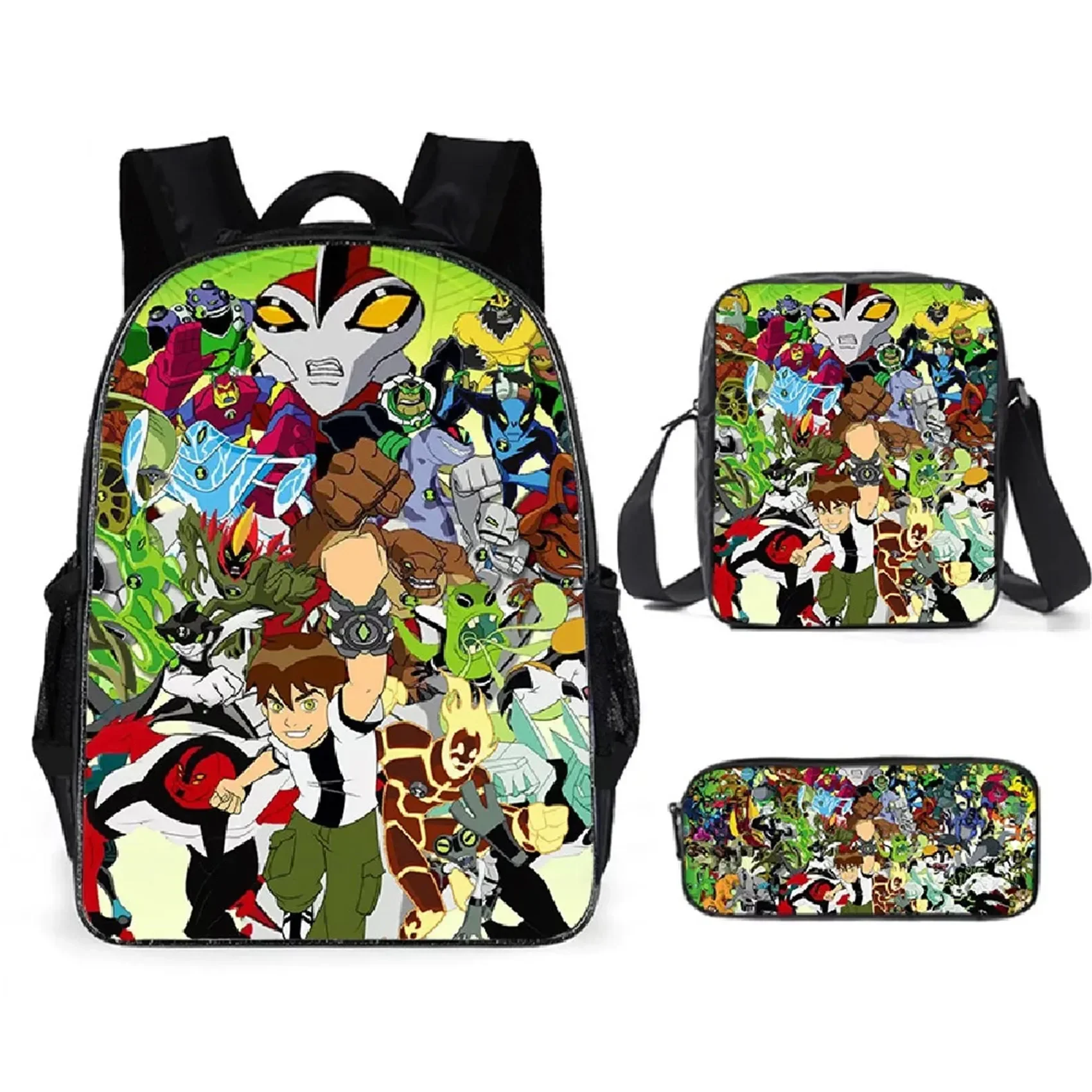 Lightweight Ben 10 Backpack with Single Shoulder Bag+Pencil Case 3Pcs Set,Back to School Student 3 in 1 Book Bag Set 5