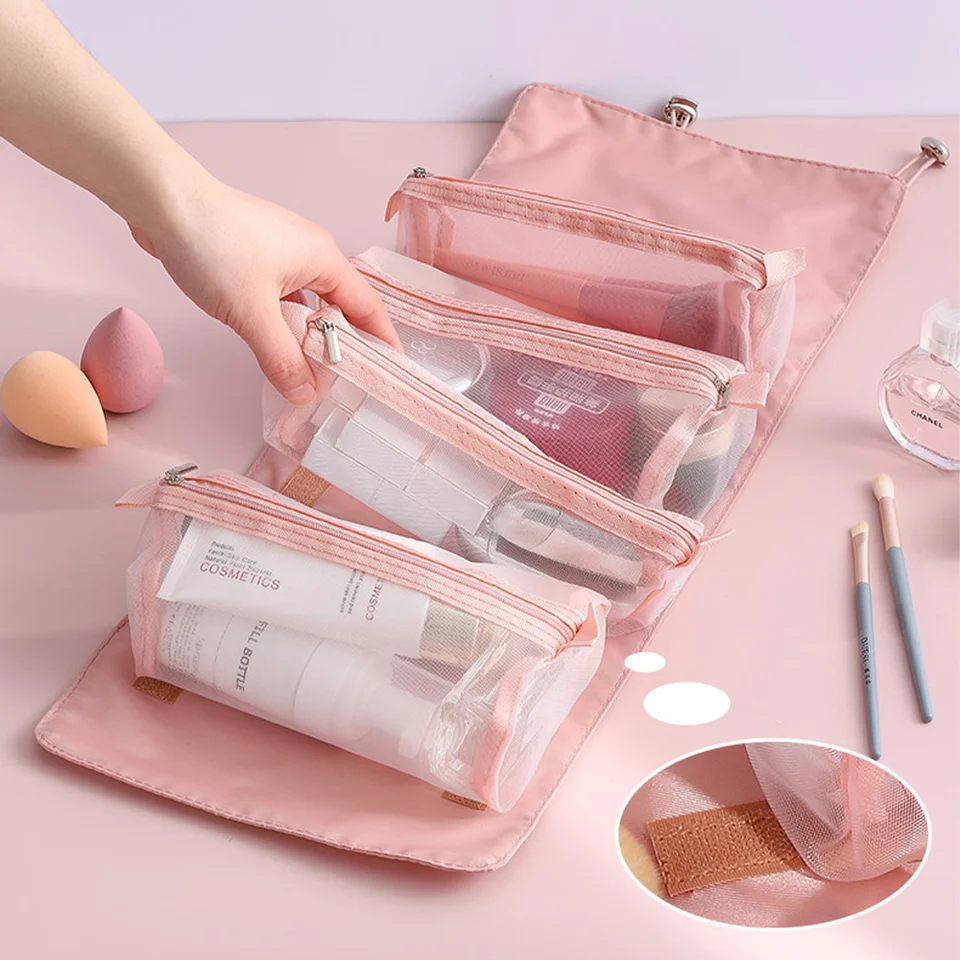 4-Slot Travel Cosmetic Bag Large Capacity Portable Roll-up Makeup