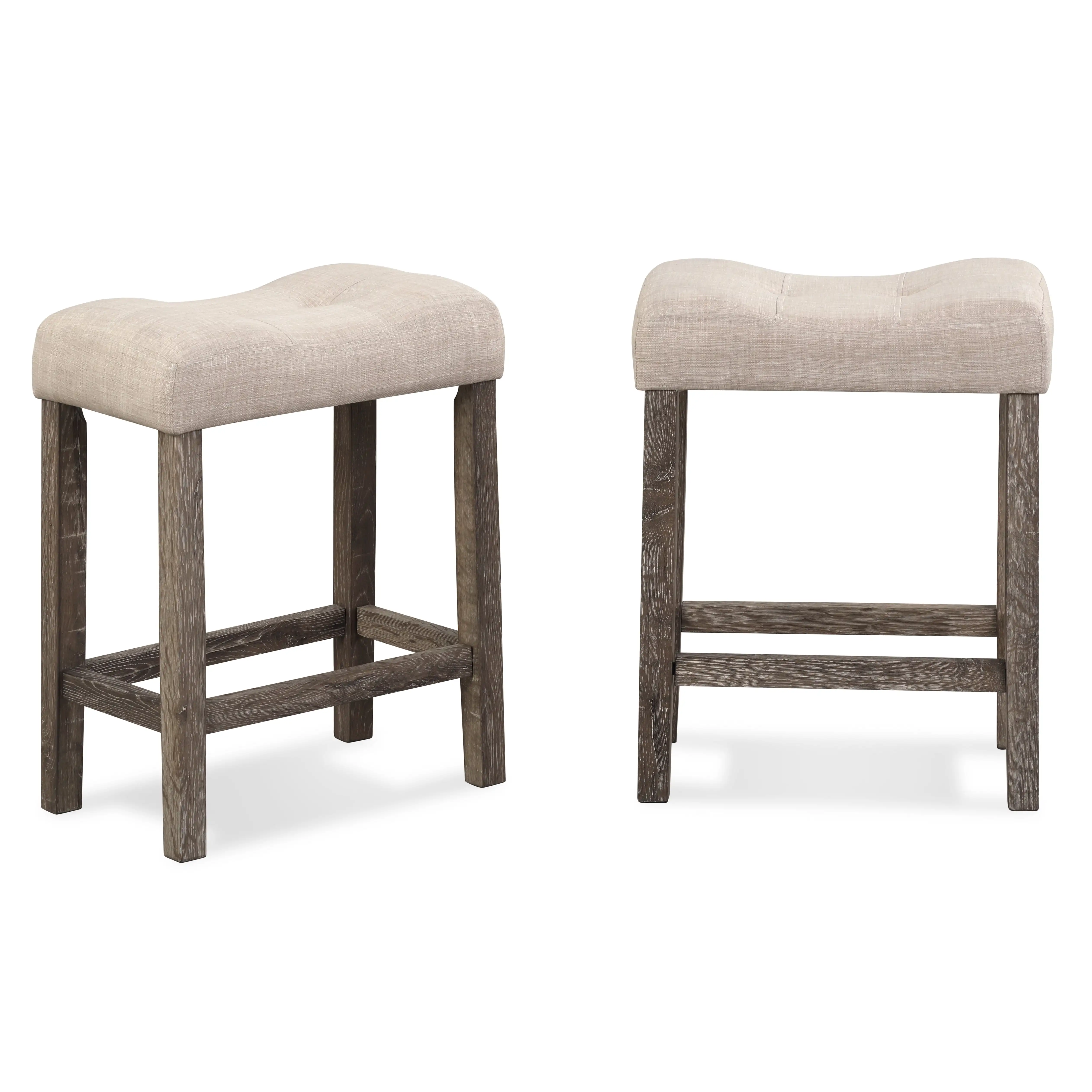 

24" Counter Height Stools Set of 2 Backless Saddle Taupe Button Tufted Bar Chairs