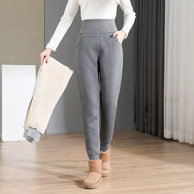 

Women Winter Warm Thickening Harem Pants 2022 Super High Waist Fleece Sport Trousers Y2K Stretch Velvet Sweatpants Female 3301