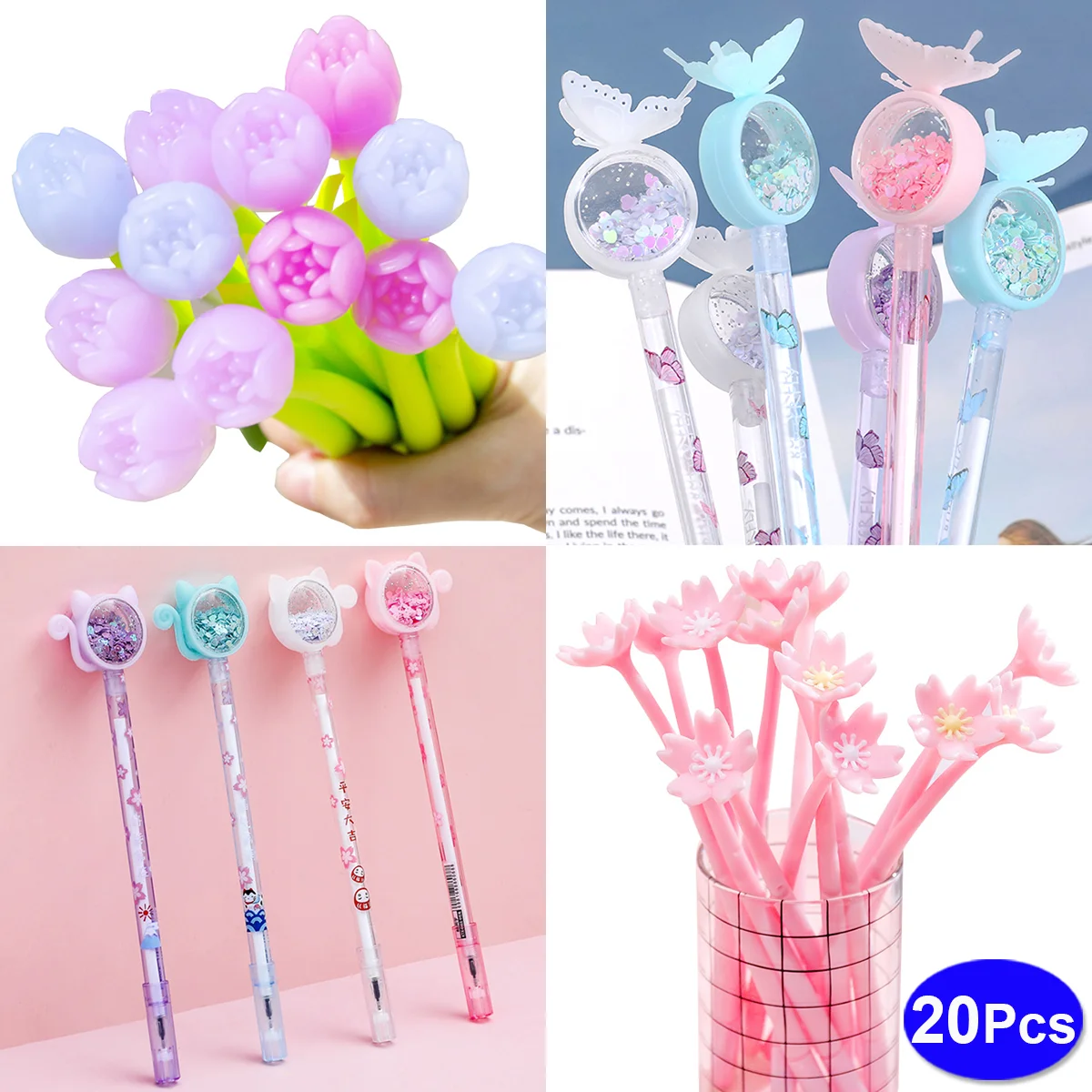 

20Pc/set Elegant Fancy Cute Kawaii Pens Cool Cat Gel Ink Pen Funny Sign Butterfly Ballpoint Ballpen School Aesthetic Stationery