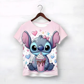 2025 Estate Disney Stitch 3d Stampa T Shirt Ragazzi Vestiti Ragazze Cartoon Bambini T-shirt Casual Adolescenti Top Tee 3-14 anni 1