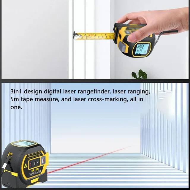 3 in 1 Laser Rangefinder 5M Tape Measure Ruler LCD Display with Backlight Distance Meter Building Measurement Device 4