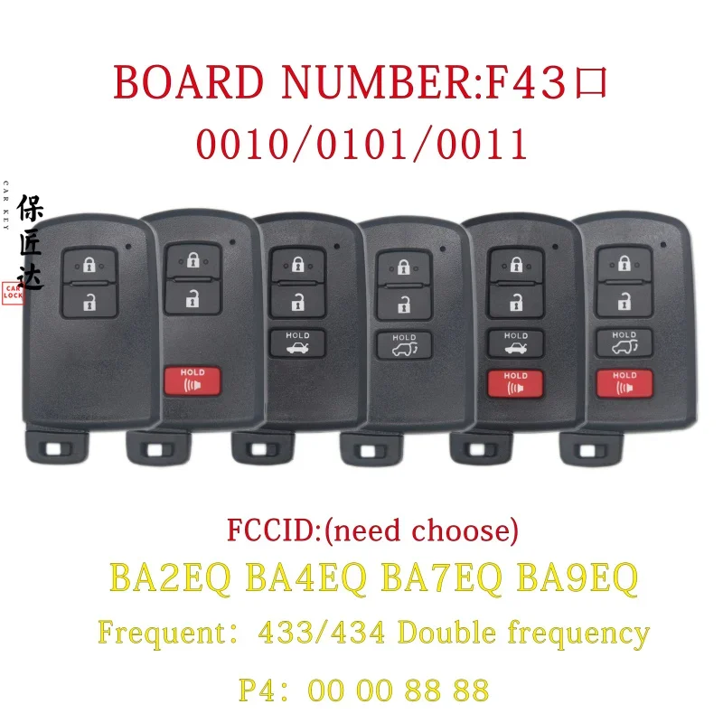 

Baojiangd Fit for RAV4 Prius Yaris CAMRY COROLLA ARUIS 434MHz 61A721-0010 Board Keyless Smart Car Key BA2EQ BA4EQ BA7EQ