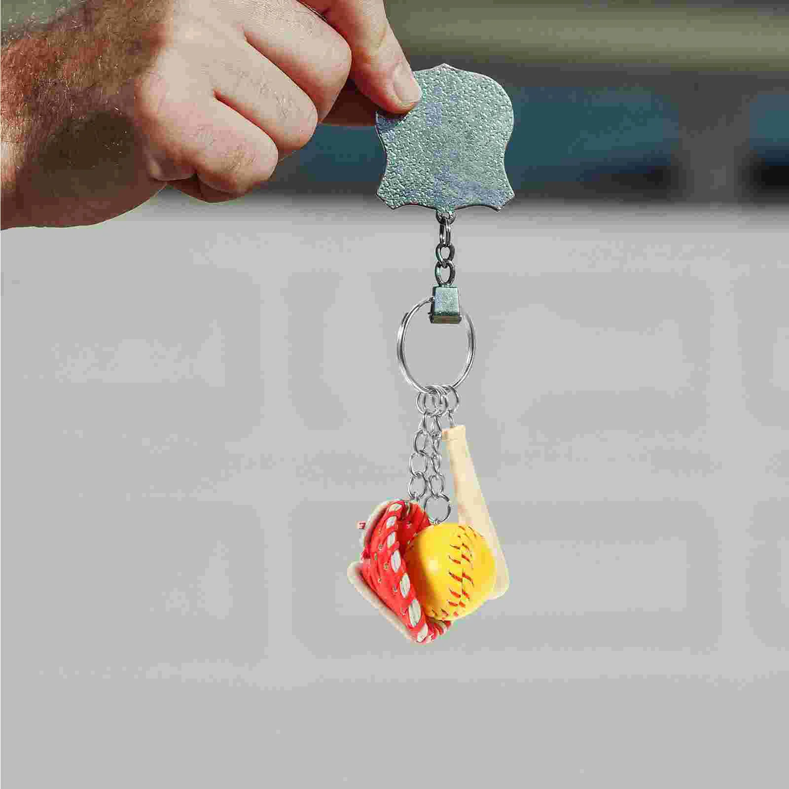 

6 Pcs Christmas Present Key Chain Baseball Accessories Backpack Pendant Wood Sports Ring