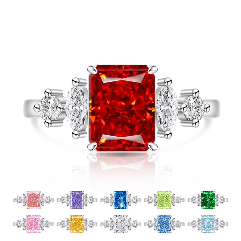 Elegant 925 Sterling Silver Zircon Square Ring, Adjustable Open Band, Luxury Fine Jewelry for Women, Perfect Party Gift