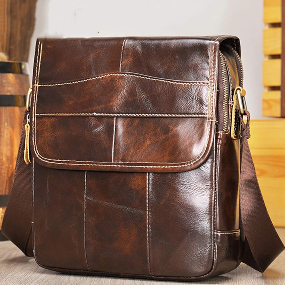 

New Design Men's Leather Business Shoulder Bag 9.7 “ IPad Genuine Leather Messenger Bag Real Cowskin Men Dalily Commuter Bag