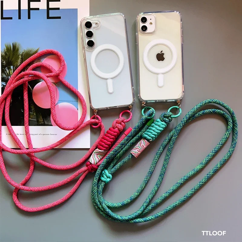 Versatile Magnetic Phone Case with Crossbody Necklace Strap and Adjustable Lanyard