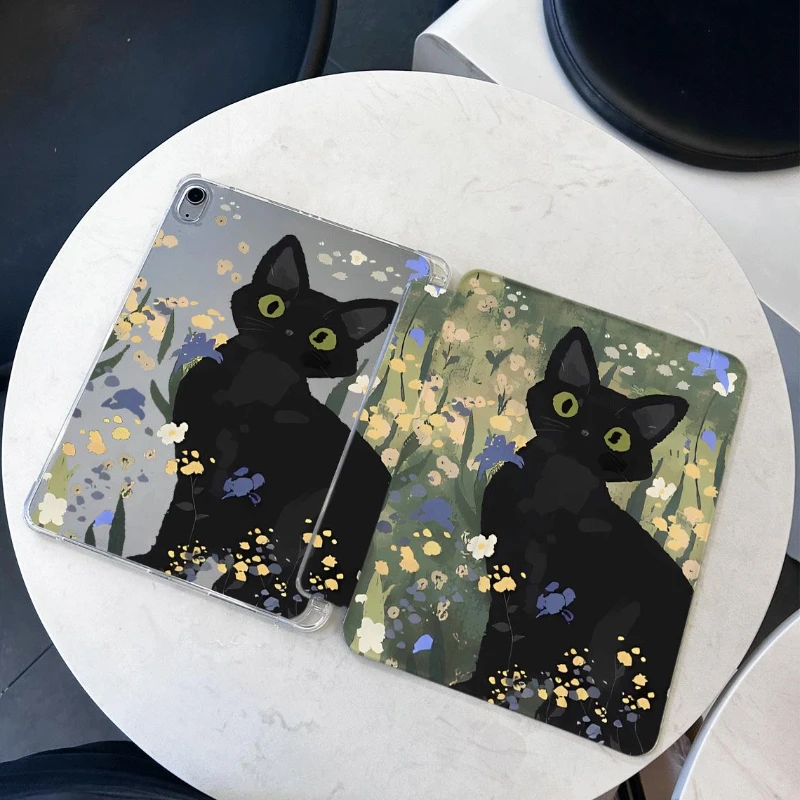 Floral Cat Design Tablet Flip Smart Cover
