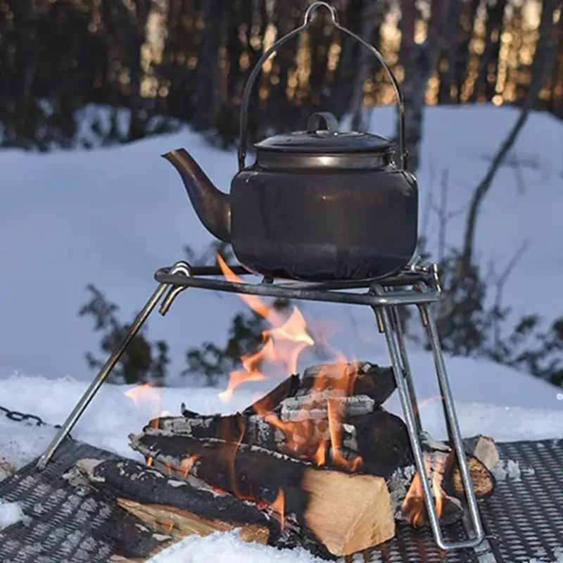 P88E Folding Campfires Stand Camping Cooking Stand Stainless Steels Open Tripod Portable Outdoor Grill Rack Easy to Use