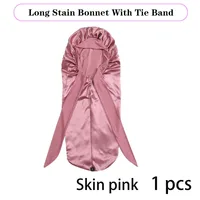 Bonnet de nuit Long en Satin pour femmes noires, couleur unie, Extra Large, avec cravate longue, Bonnet de soins capillaires pour tous les Types de cheveux 6