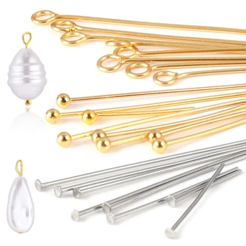 100pcs Stainless Steel Head Pins – 15-50mm Flat, Eye & Ball Pins 1
