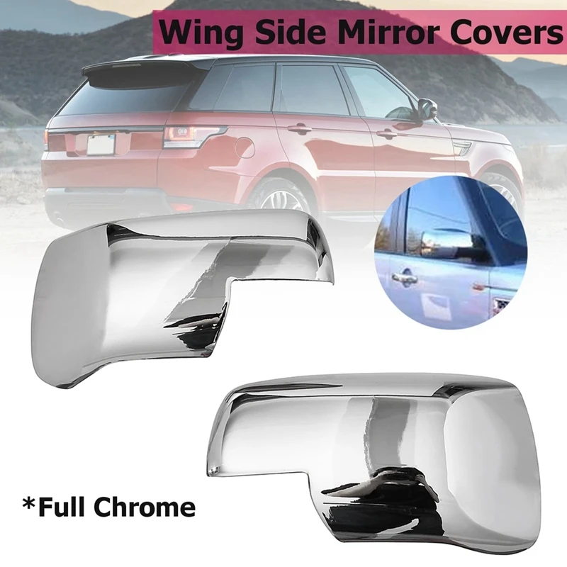1Pair Full Chrome Wing Side Mirror Covers Caps For Land Rover Discovery 3 Range Sport Freelander 2 2004-2009 1