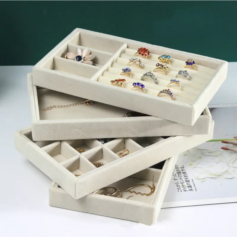 Velvet Jewelry Display Tray Case Hot Sale Stackable Exquisite Jewellery Storage Holder Boxes Portable Ring Earring Organizer Box