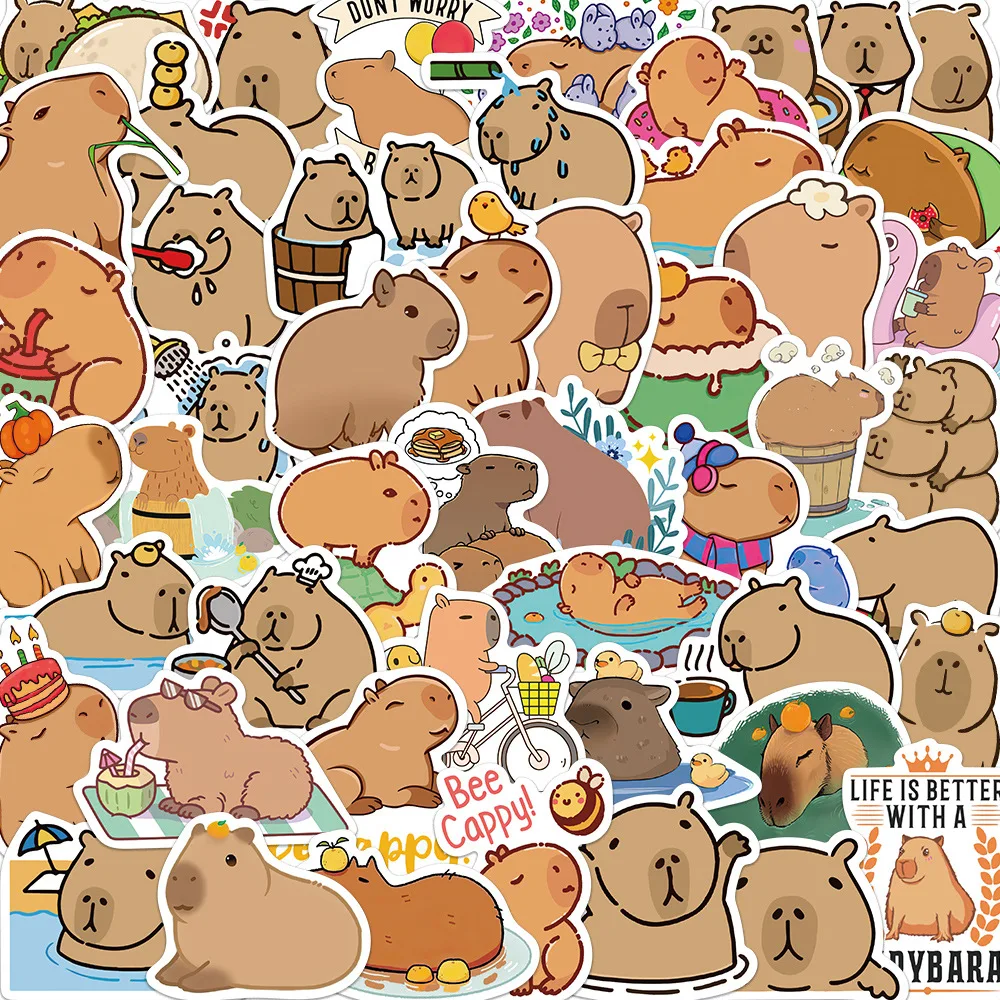 

50PCS/bag Cute Cartoon Capybara PVC Graffiti Sticker Sticky Aesthetic Decorative Scrapbook DIY Child Phone Stationery Supply