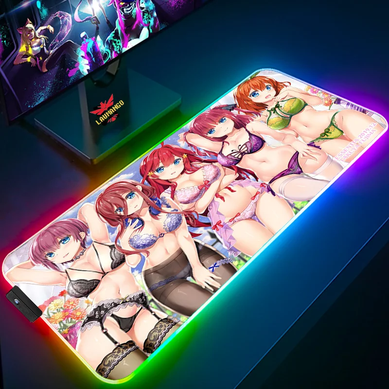 The Quintessential Quintuplets RGB MousePad Rubber Keyboard Gaming Mat Backlit Mause Accessories Gamer Anime Mouse Pad Xxl Desk
