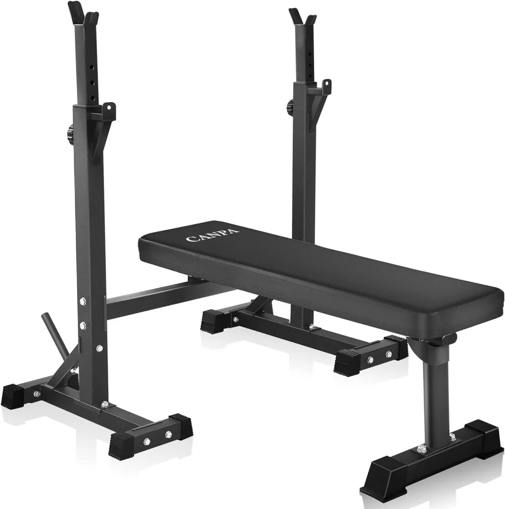 

Weight Bench with Squat Rack Workout Bench Adjustable Barbell Rack Stand Strength Training Home Gym Multi-Function