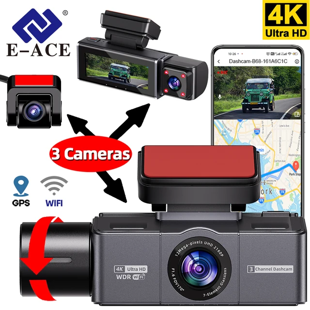 E-ACE 3 canaux 4K Dashcam boîte noire enregistreur vidéo caméra cabine infrarouge Support WIFI GPS Vision nocturne Mode de stationnement voiture Dvr 1