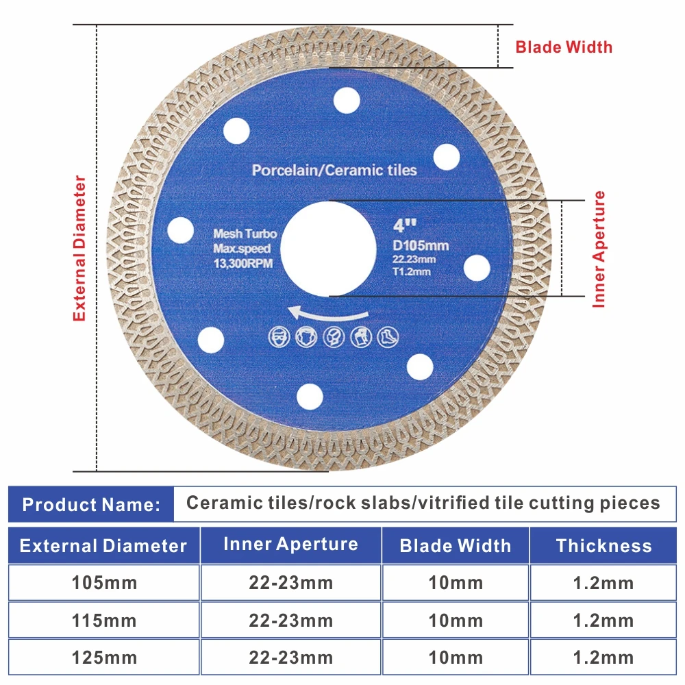 105/115/125mm Super-Thin Diamond Turbo Cutting Saw Blades Ceramic Cut Tile Granite Marble Cutting Disc cutting disc