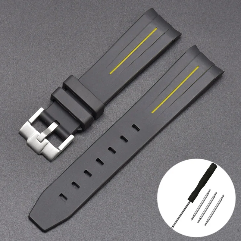20mm Curved End Waterproof Rubber Sports Watch Strap