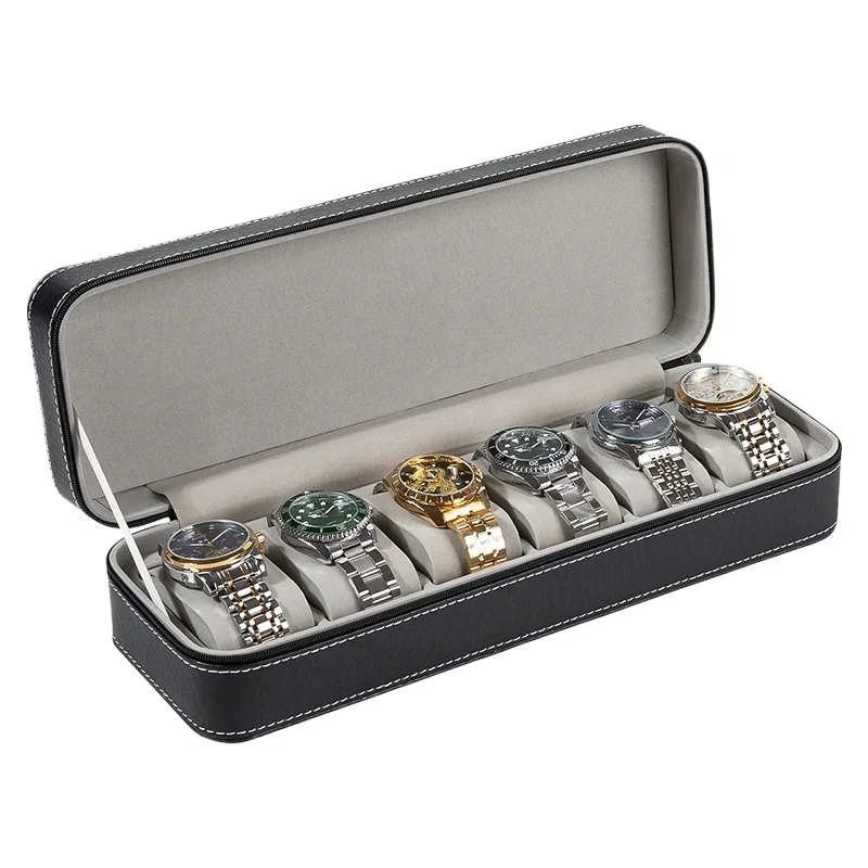 Personalization PU Leather Watch Organizer Portable Multi-Slot 6/10/12 Zipper Flip-top Jewelry Storage Case Travel