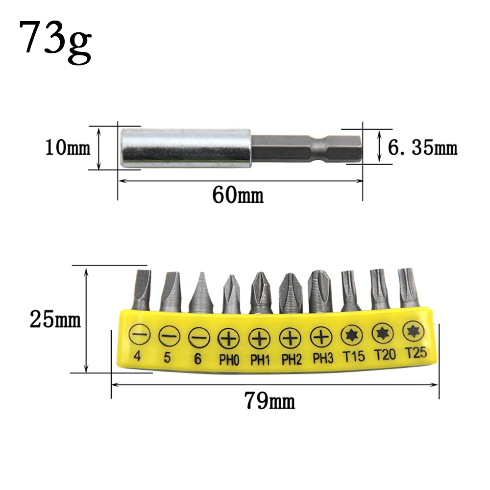 10pc Rubber Strip Cross Screwdriver Head Bit 60mm Conversion Extension Rod Woodworking Power Tool Set Image 4