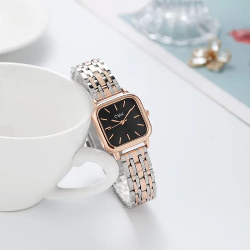 Women's Watch Multi functional Student Square Quartz Watch Adjustable Stainless Steel Strap Watch
