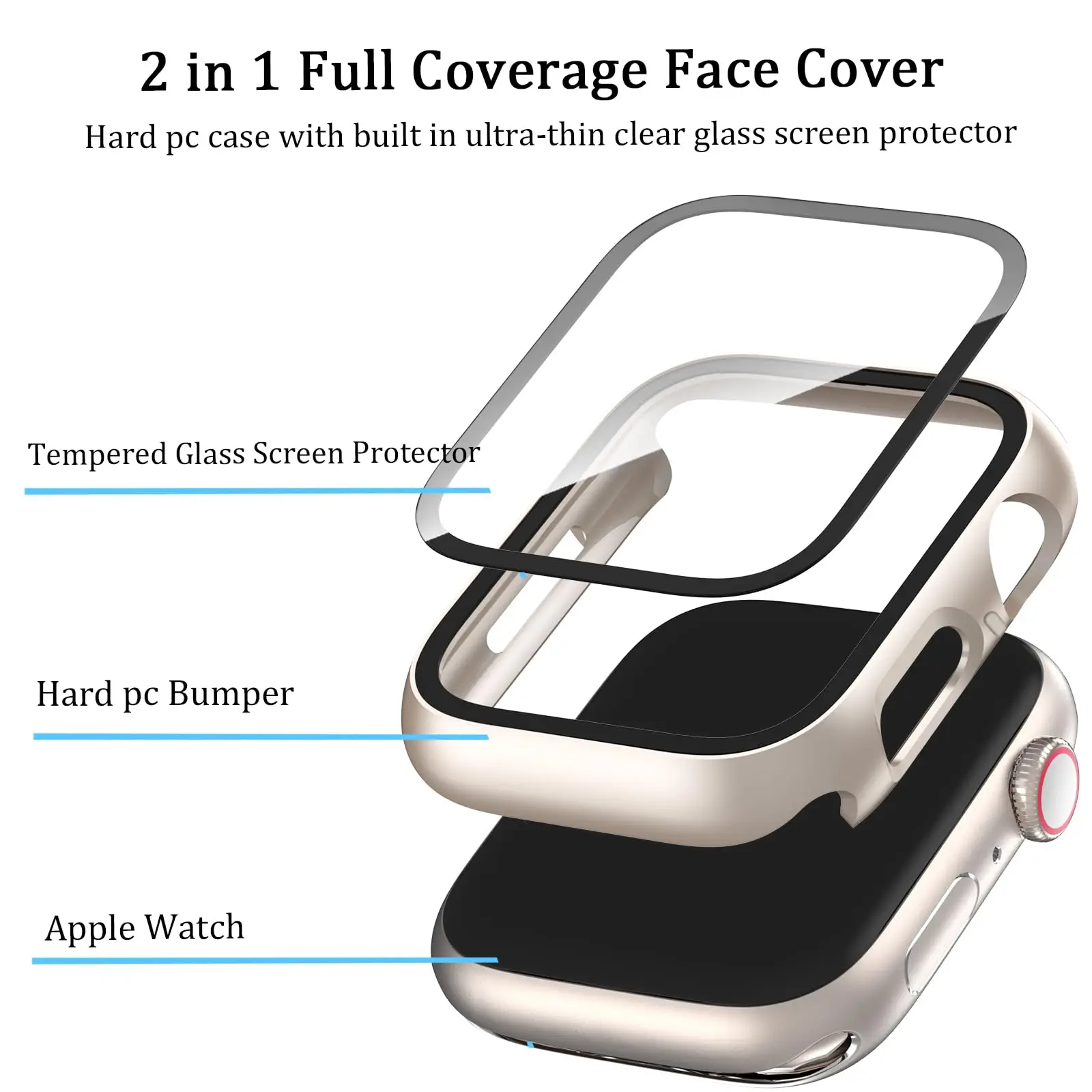 Premium Screen Protector and Case for Apple Watch with Glass Cover