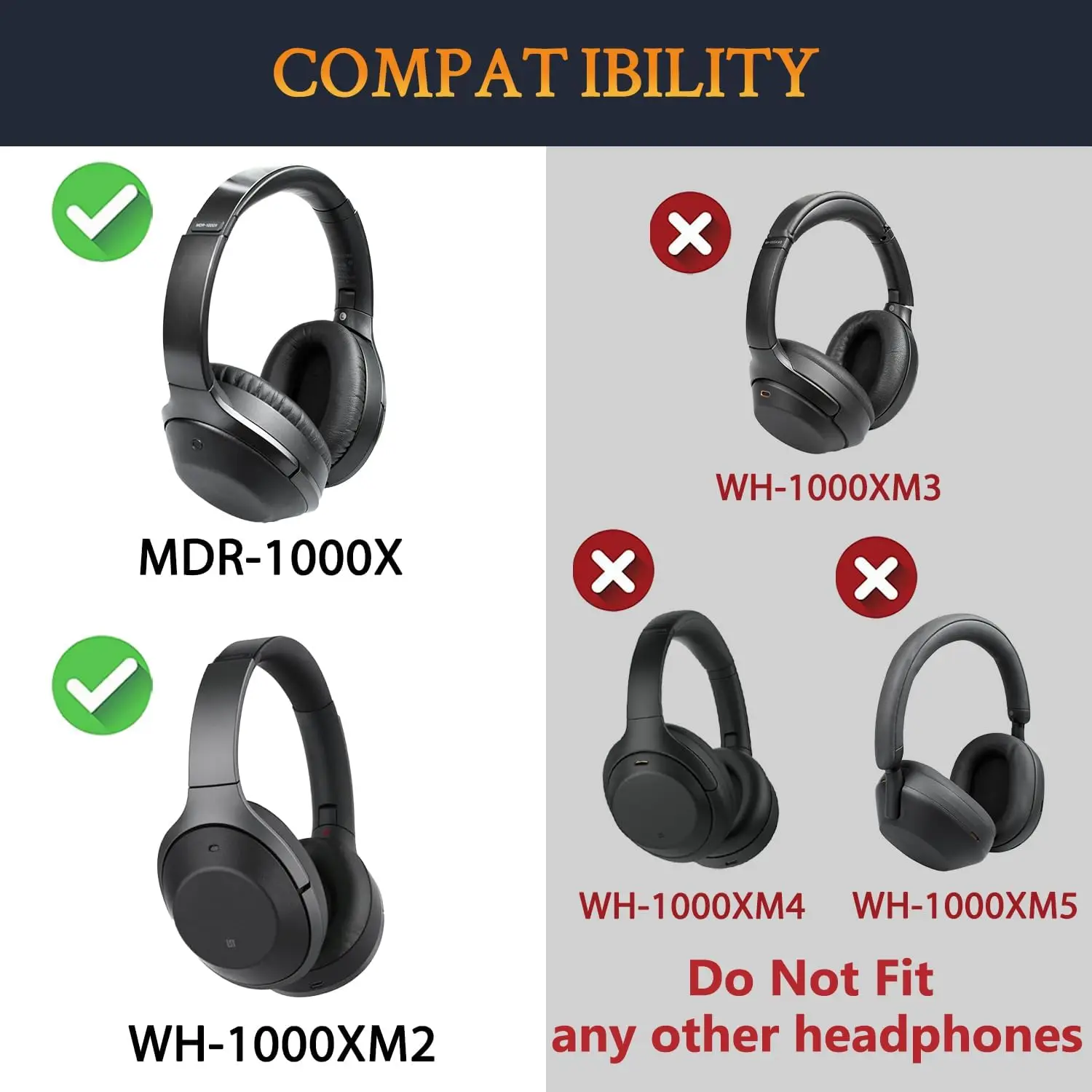 EarPads + Headband Kit for Sony WH-1000XM2 (WH1000XM2) & MDR-1000X (MDR1000X) Headphones Replacement Headstrap Pad Ear Cushions