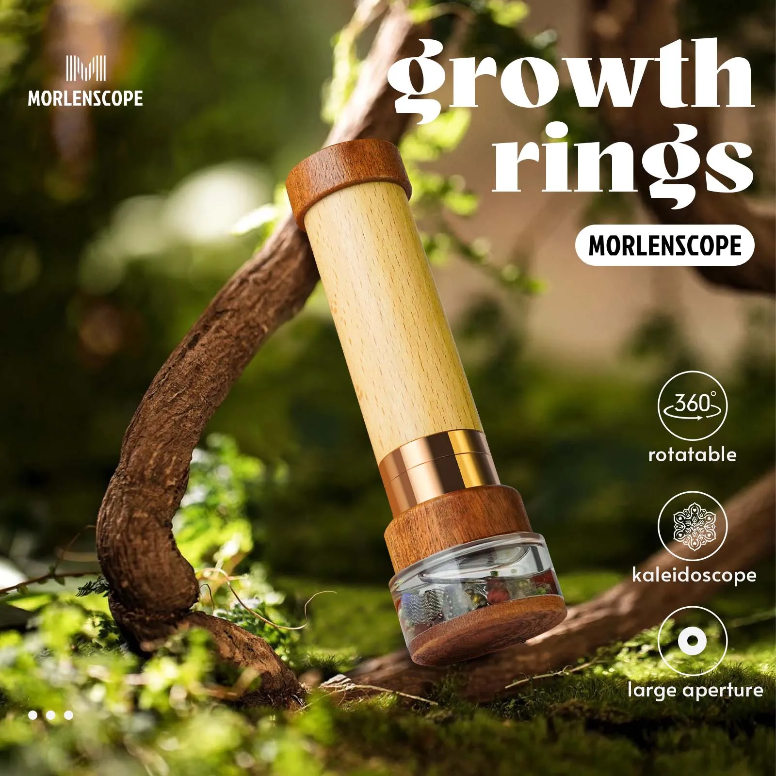 Growth Rings Wooden Nature Kaleidoscope Kit Tunnel Screen Effect Rotatable Oil-Filled Core Box Vintage Gift Box Anniversary Birt