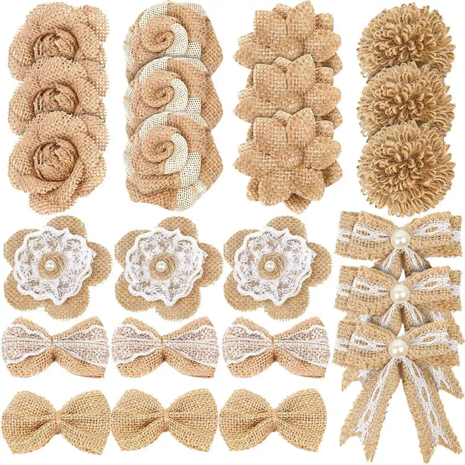 

24Pcs in 1 Set Burlap Flower Vintage Handmade Linen Materials Jute Flower Decoration for Wedding Christmas DIY