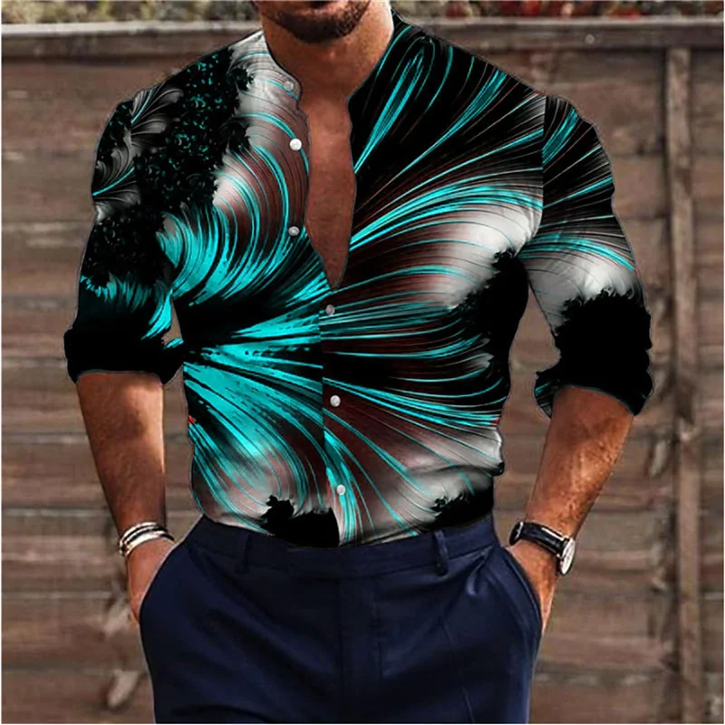 

Гавайская Мужская рубашка с длинным рукавом, уличная одежда, пуговицы, 3D кокосовое дерево, светящийся принт, весна и осень, новинка 2024