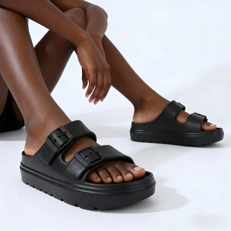 Men's High-End Thick-Soled Slippers, Women's New Summer Style Outdoor Sandals with Double Straps, Non-Slip, Breathable, Soft-Soled Beach Shoes