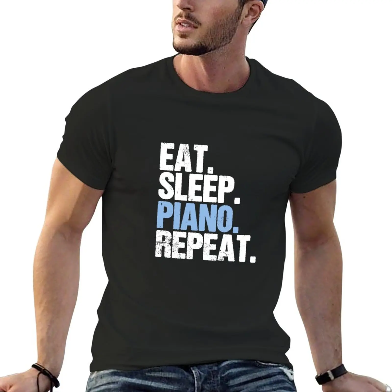 

Eat. Sleep. Piano. Repeat. T-Shirt quick drying plus size tops summer clothes Tee shirt mens workout shirts