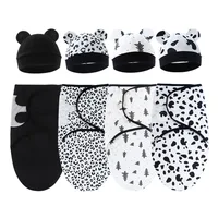 Baby Blanket Hat Set Cartoon Printed Cotton Newborn Swaddle Adjustable Infant Sleeping Swaddle Wraps All Seasons 0-6 Months 2
