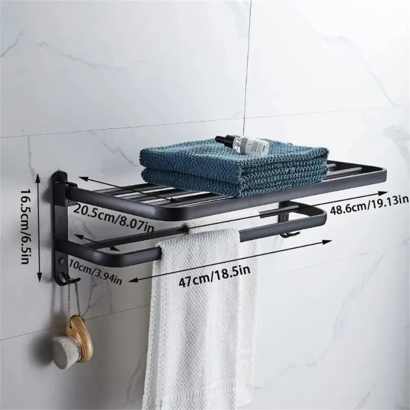 ZEXEF 1/2 Layer Towel Rack Black Non Drilling Movable Wall Mounted Bracket Aluminum Shower Rack Bathroom Accessories 40/50/60CM