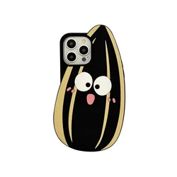 Cute Sunflower Seed 3D Silicone Shockproof Phone Case - Funny Cartoon Soft Back Cover - iPhone 12 Pro Max (BLack)