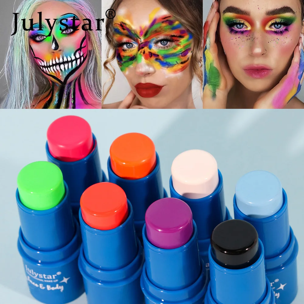 Halloween Face Body Painting Stick Cream Waterproof UV Light Neon Green Purple Pink Black White Paint Cream Party Art Makeup 5