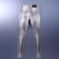 Jeans pour hommes rétro Y2KStreet Fashion, de haute qualité, extensibles, coupe slim, déchirés, peints, de marque de créateur, denim vintage, gris 3