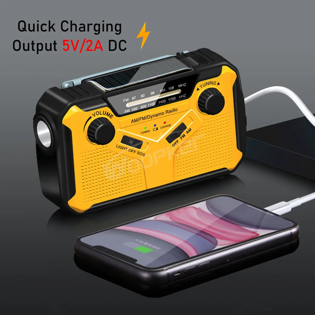 E09 Emergency Radio Output 5V/2A AM/FM Radio Solar Hand Crank USB Rechargeable Torch Reading LED Lamp SOS Alarm Power Bank