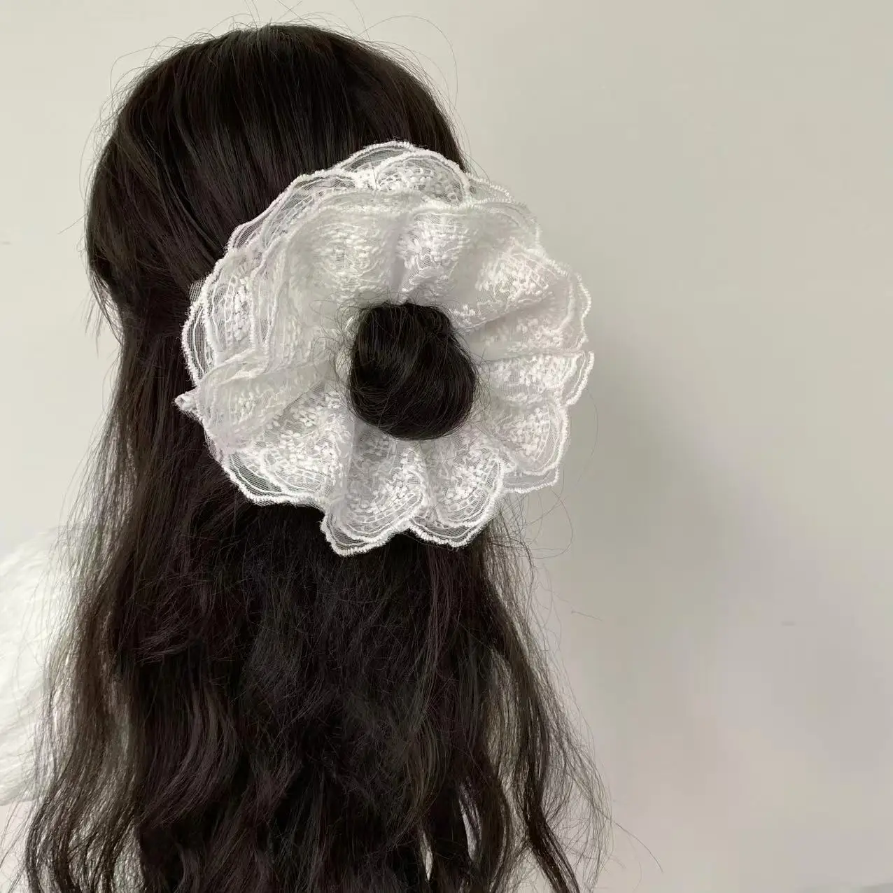 1PC Elegant Lace Scrunchies Set, Black/White/Pink Hair Ties, Romantic Hair Accessories for Women and Girls