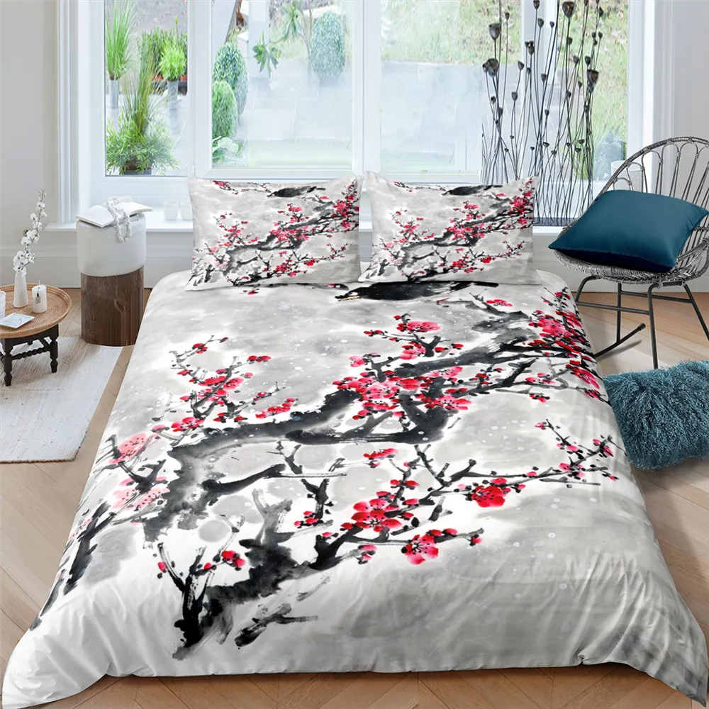 

Flower Duvet Cover Cherry Blossoms Bedding Set With Pillowcase 2/3pcs Quilt Cover Home Textiles Floral Polyester Comforter Cover
