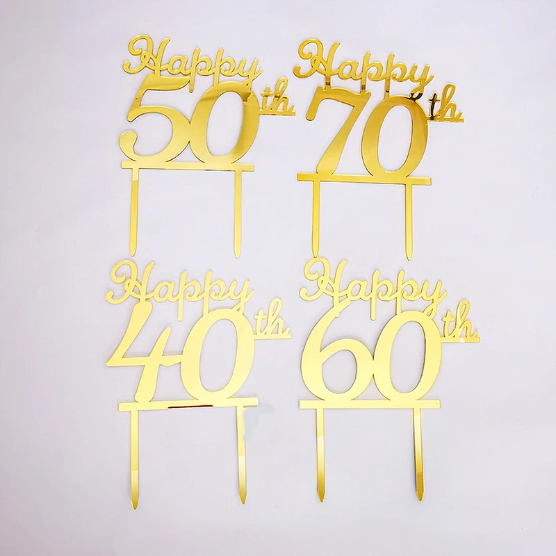 Number Acrylic Happy Brithday 40 50 60 70 80 Golden Cake Topper For Love Wedding Cake Topper Birthday Party Decoration party decorations,birthday party supplies,cake topper,cake decorations,cake toppers,gold leaf cake decorations