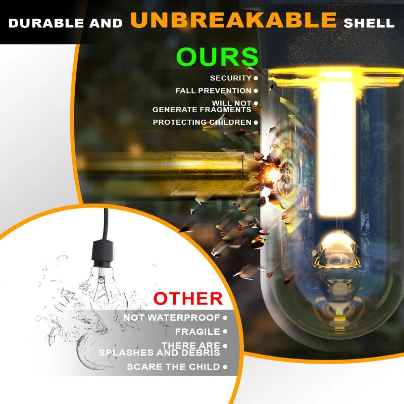 Dewalt 휴대용 무선 LED 야외 스트링 조명, 32FT, 18 V, 20V 배터리용, 비산 방지 LED 전구 10 개, 방수 걸이식