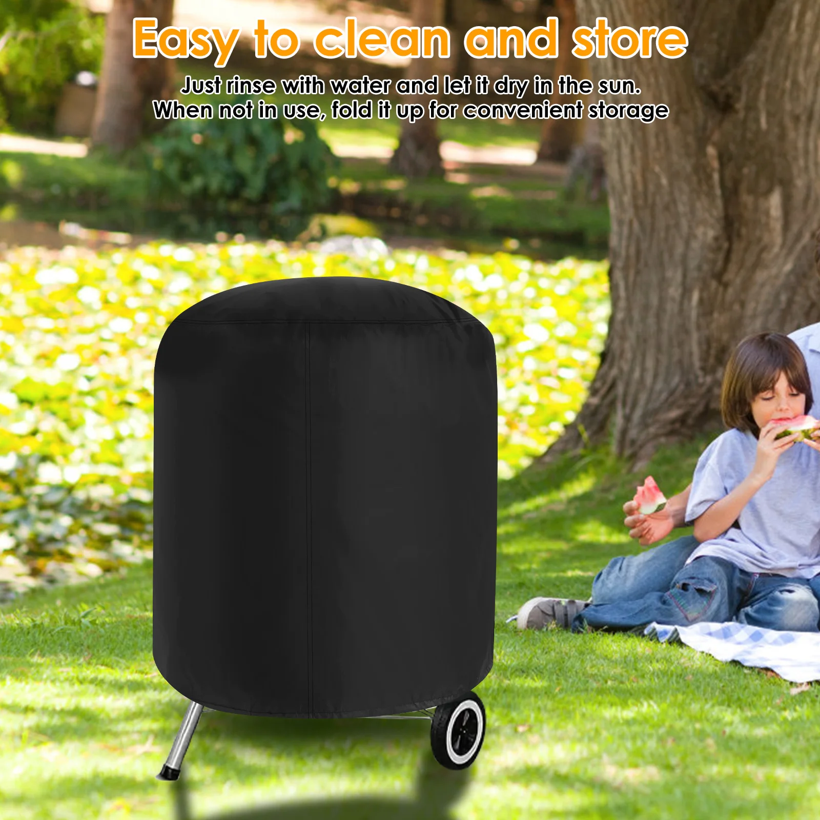 Outdoor Round Grill Cover Fit Safe Dust Proof Vertical Round Smoker Cover Kettle Grill Solid Barrel Fire Pit