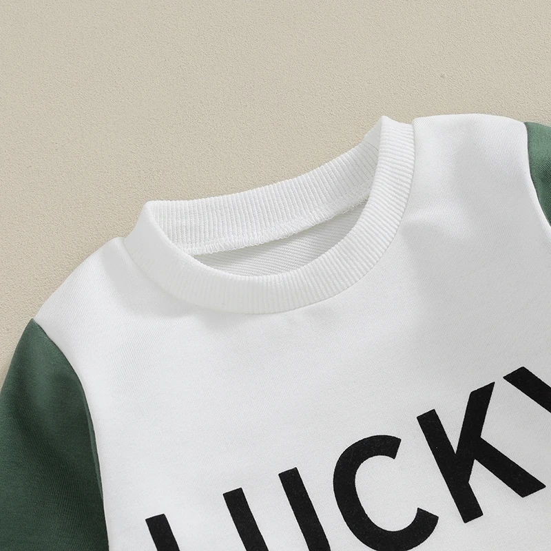 

Newborn Baby Boy Girl Irish Day Jumpsuit Long Sleeve Letter Four Leaf Print Romper Bodysuit for Infant 0-18 Months