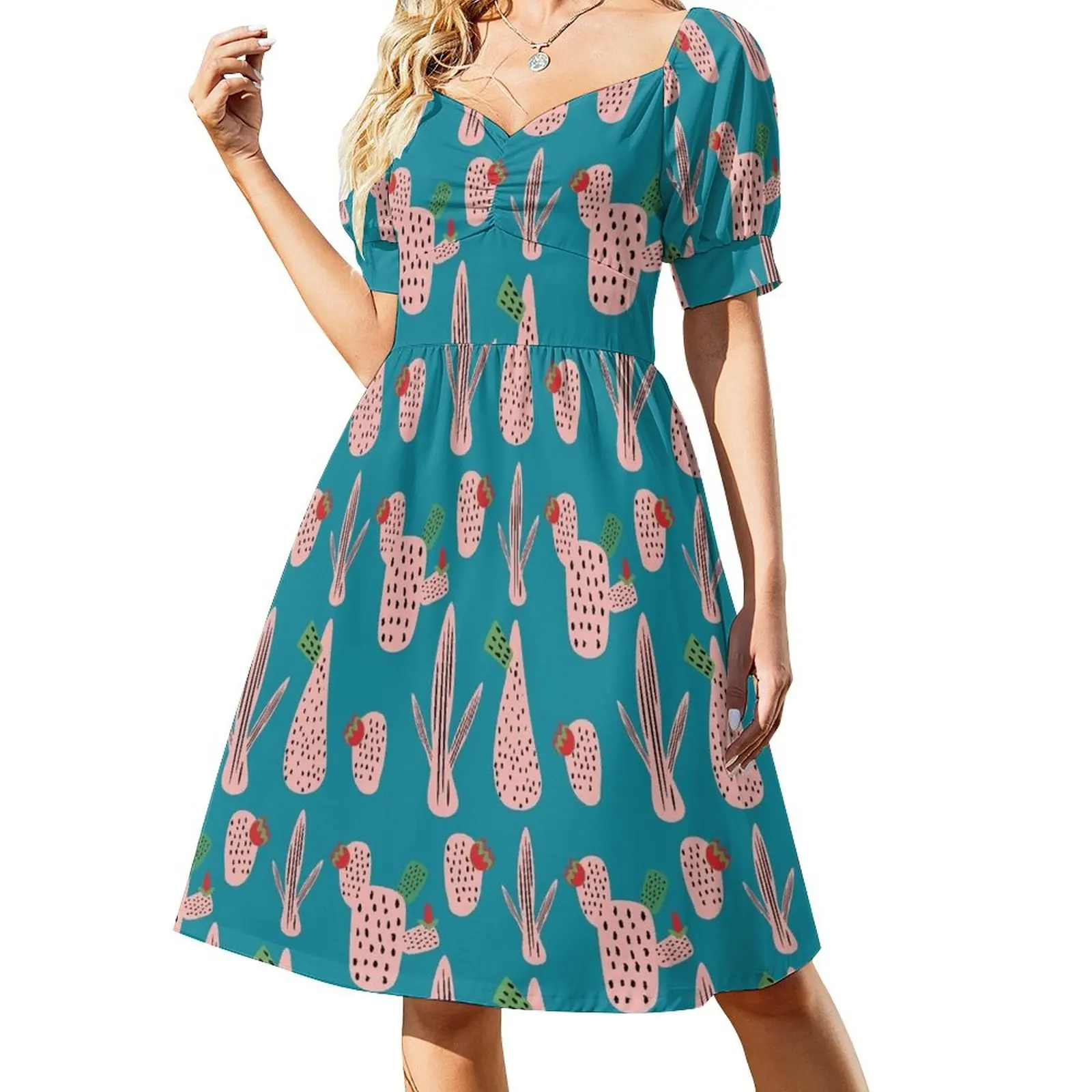 

Mid Mod Cactus Teal Dress dresses for prom loose summer dress Long dress
