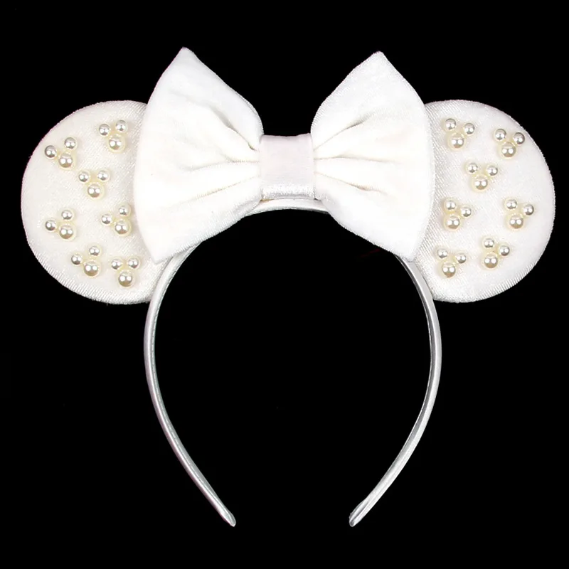 Disney Pearl Mickey Headband Children's Decorative Suede Mickey Headband Amusement Park Decorative Bow