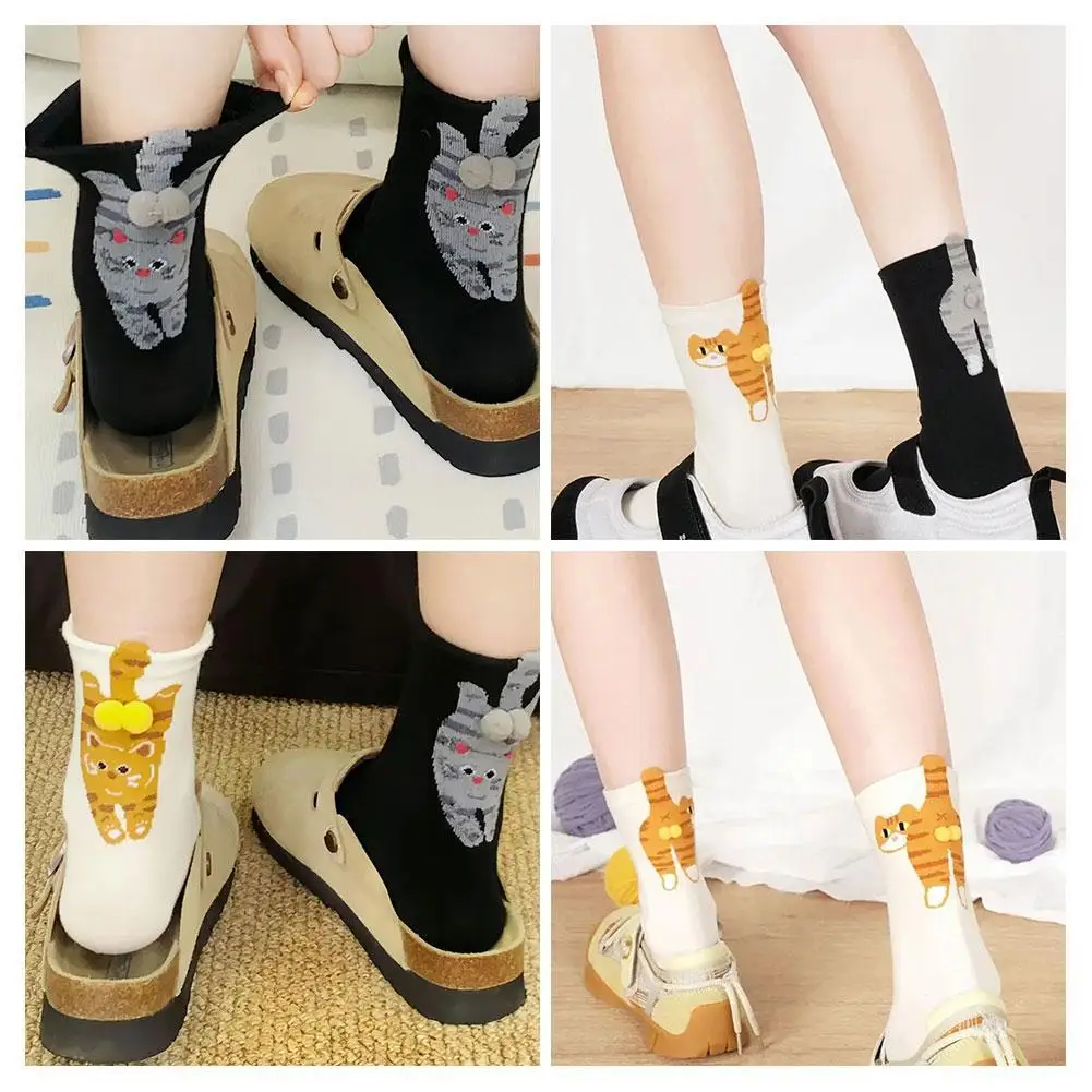 Cat Socks Women's socks Cute funny Three-dimensional kitty Ding Bell Ball Japanese style Mid-calf socks Stocking