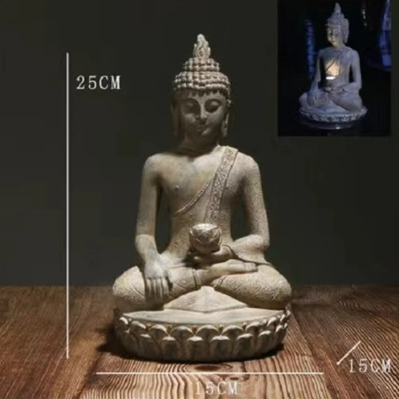 Chinese style Solar Powered Outdoor Courtyard Lights, Garden Landscape Lawn Lamp, Creative Resin Buddha Statues Decorations, 1Pc